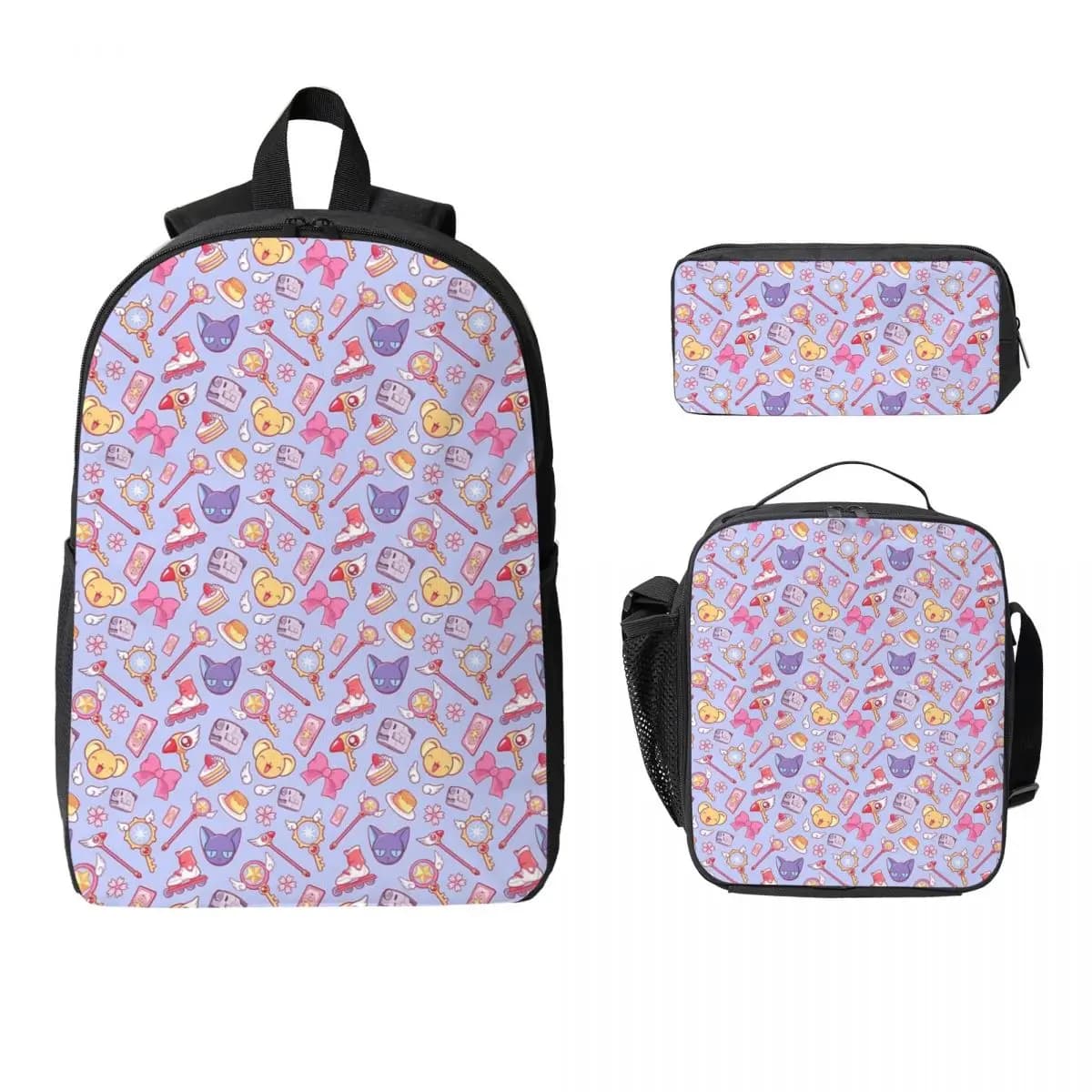 Sakura Card Captor Violet Backpack Student Boys Girls BookBag School Bag Shoulder Bags 3ps Insulated Lunch Bag Pencil Case