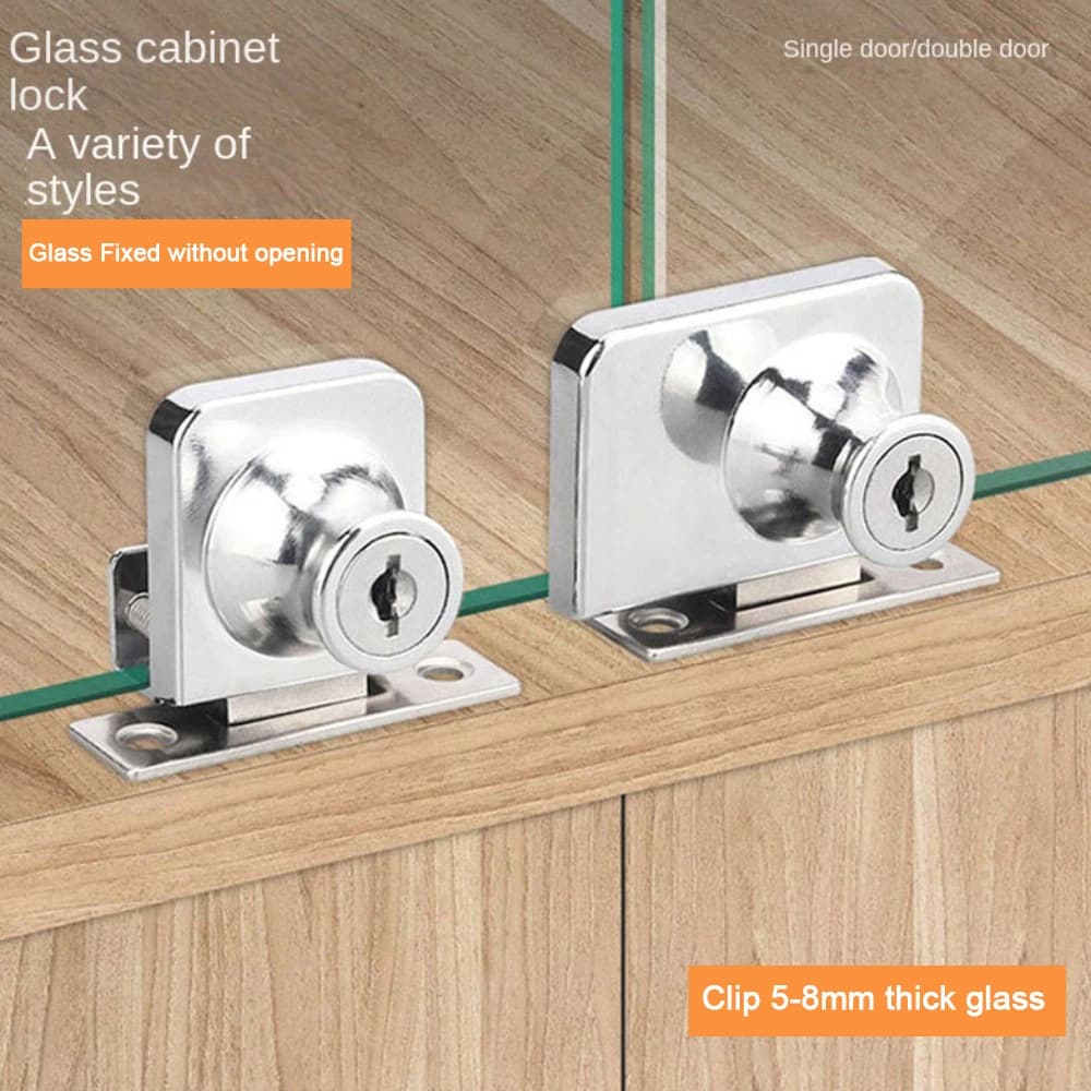 Nuova serratura per porta in vetro in lega di zinco Porta singola/doppia Hardware Display per armadietto Serratura per porta dell'armadio di sicurezza senza punzonatura Vetrina