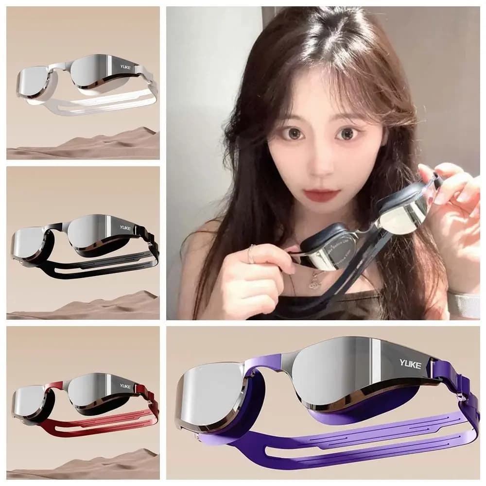 Occhialini da Nuoto Impermeabili con Montatura Grande in PU Elettroplaccato, Anti-UV, Anti-Appannamento, in Silicone e PC, per Snorkeling