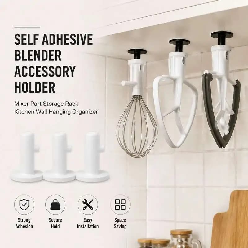 Self Adhesive Blender Accessory Holder Mixer Part Storage Rack Kitchen Wall Hanging Organizer