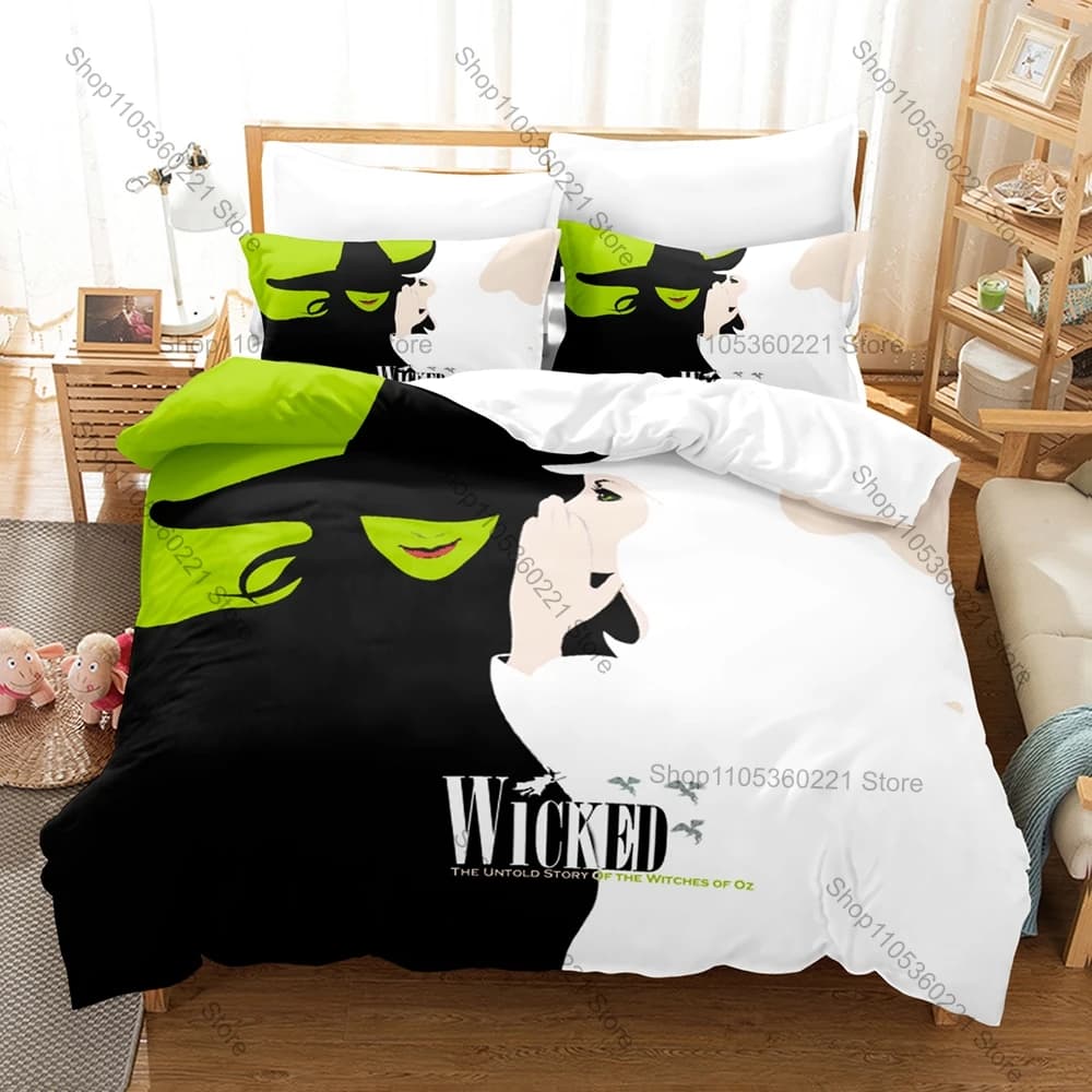 Classic Drama Wicked Musical Bedding Set 3 Pieces Unique Print Duvet Cover Bed Sheet Pillowcase All Season Bedroom Decor