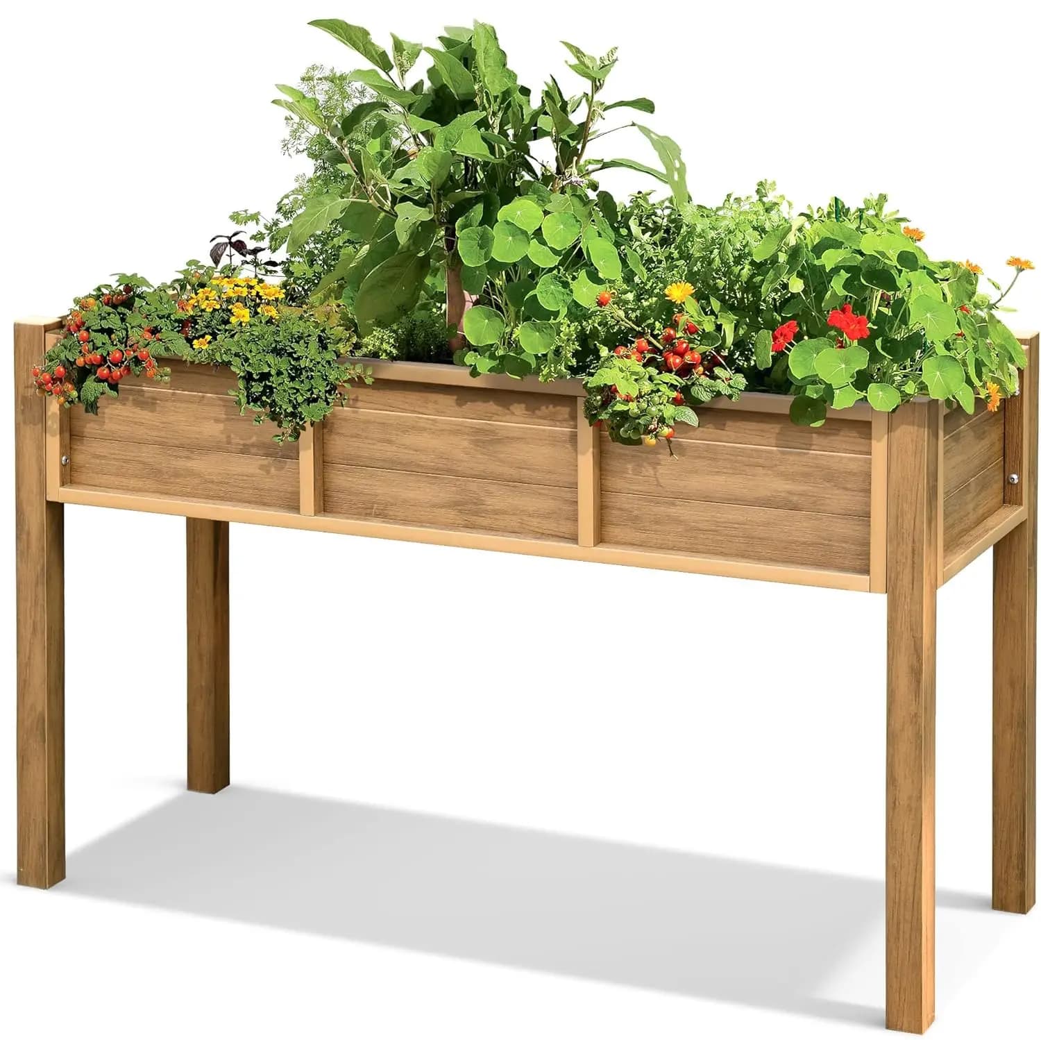 48x18x30 inch raised garden bed, wooden polyr flower stand, weather resistant planter with legs, raised garden bed for B