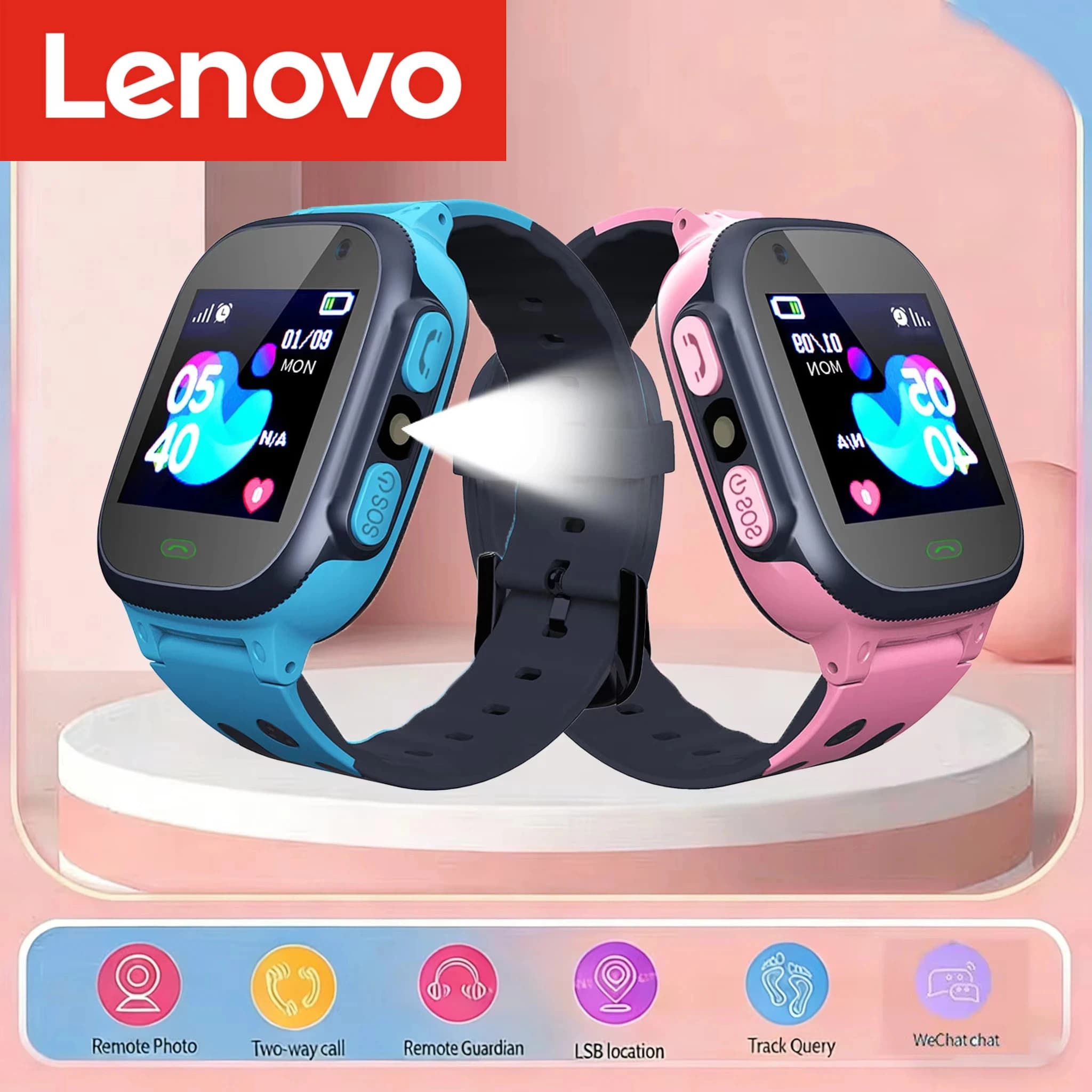 Lenovo Kids Smart Watch Uomo Donna Schermo HD da 1,44 pollici SOS GPS Torcia a LED Calcolo matematico bidirezionale Smartwatch