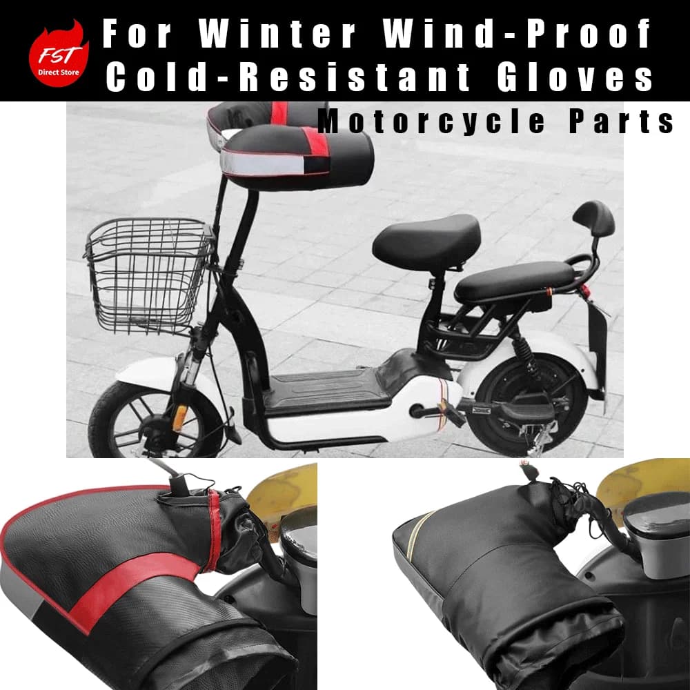 Winter Handlebar Grips for Electric Vehicles, Tricycles and Motorcycles, Thickened Warm E‑bike Gloves, Waterproof