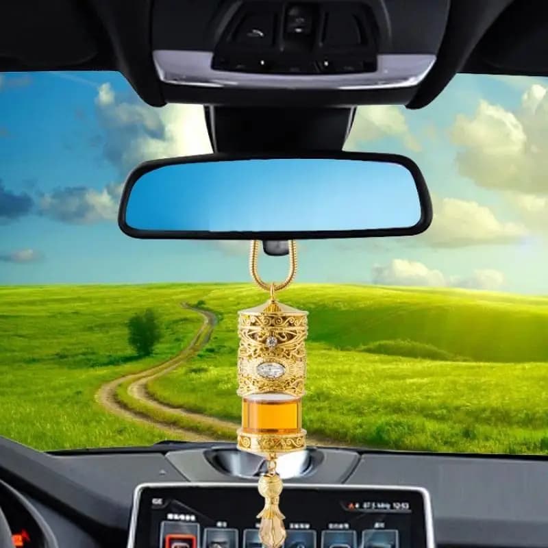 【MO】Supporto per deodorante per auto in lega – Bottiglia di profumo dorata da appendere allo specchietto retrovisore, accessorio di lusso per interni