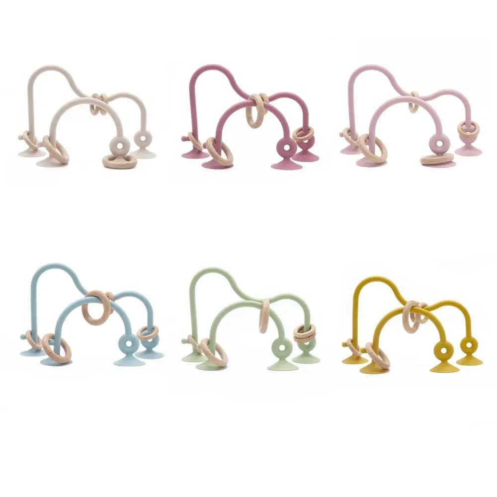 Anello in legno per bambini Massaggiagengive in silicone morbido Giocattoli per bambini morbidi BPA gratuito Massaggiagengive Desktop Adsorbibile Surround Montessori Puzzle Giocattoli Regali