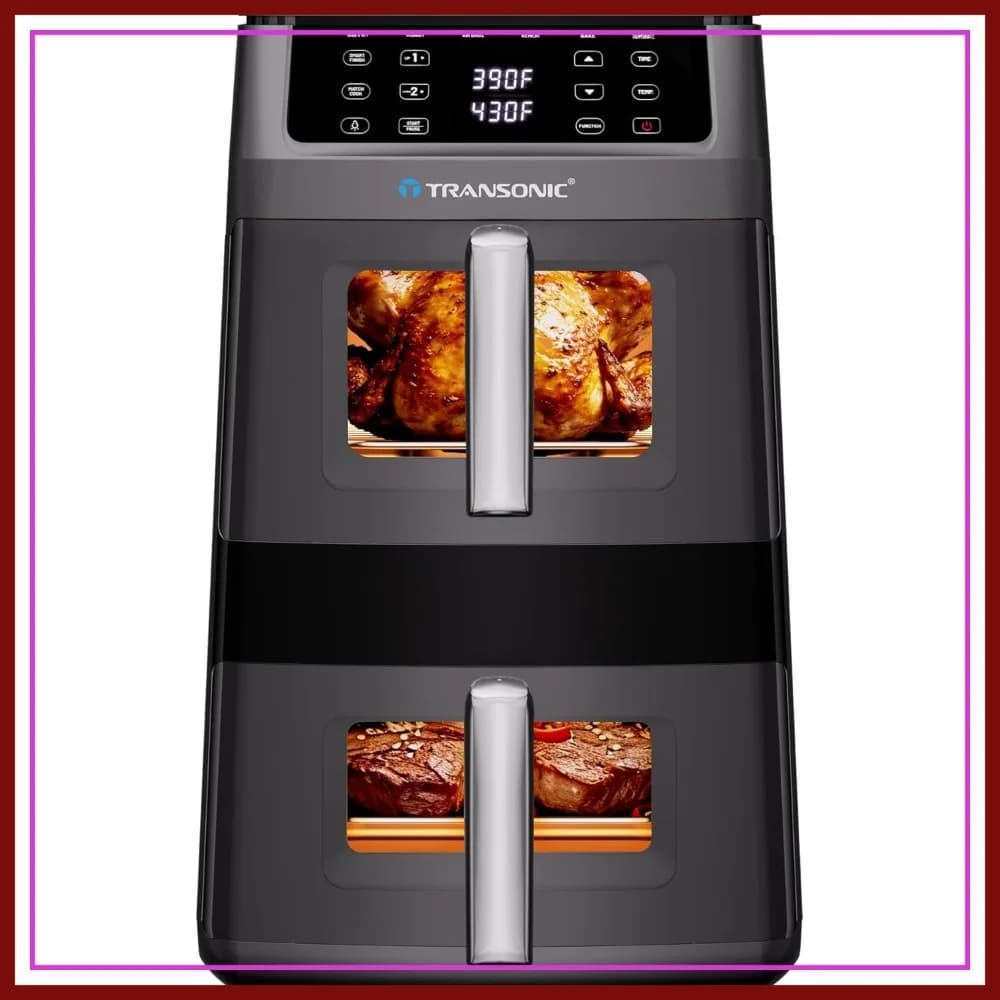 Friggitrice ad aria 11QT a doppio cestello, 430 ° F Broil, 360 ° Circolazione Rapida, 6 Preimpostazioni in 1, Antiaderente Senza PFAS