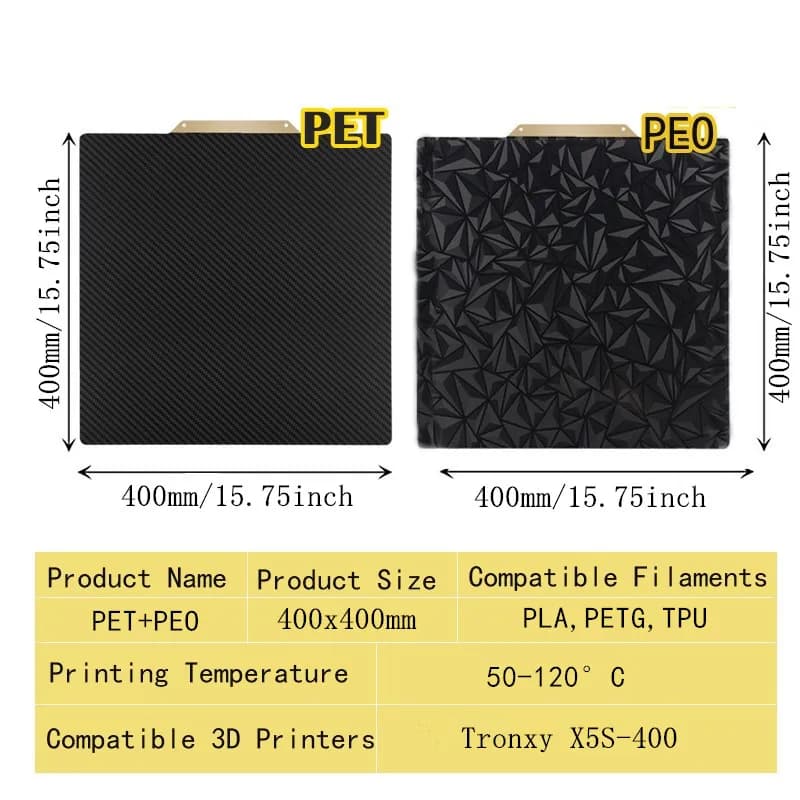ENERGETIC PEI Sheet 400x400mm for Tronxy X5S-400 Build Plate Double Sided Smooth PET PEO Spring Steel Sheet Heated Bed
