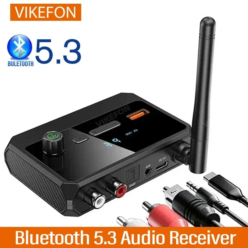 Bluetooth 5.3 USB Support U-Disk Play Wireless Adapter R/L 2 RCA/3.5MM AUX/ fiber optic connector for car speaker kit