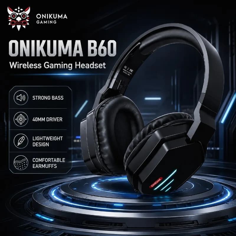 ONIKUMA B60 Wireless Gaming Headset Bluetooth RGB 40MM Driver Noise Cancelling Microphone Lightweight Headphones For PS5 PS4 PC
