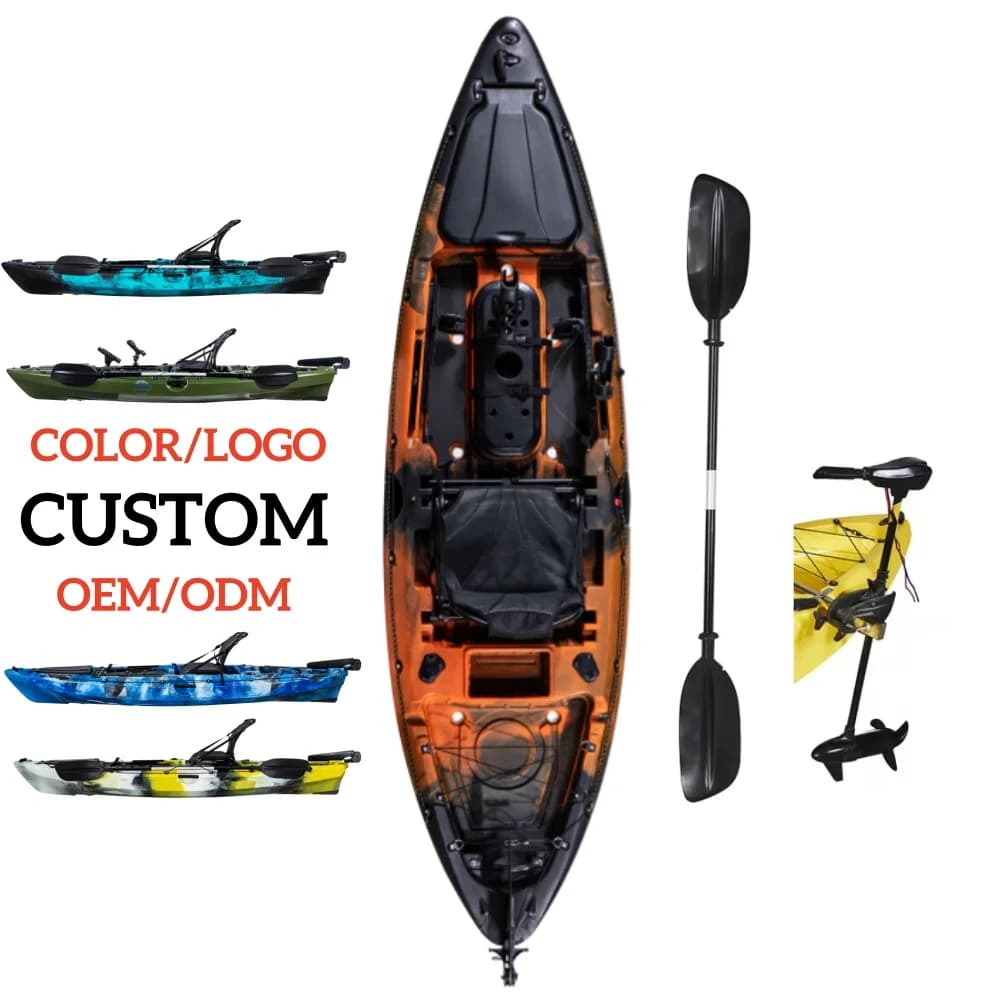 Kayak a Pedali LSF Monoposto da 3m con Pagaia, Sit-On-Top per Pesca, in LLDPE, per Fiumi, Lunghezza 3m, Materiale Scafo PE