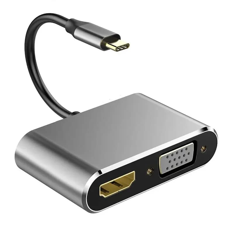 Hub USB C 4 in 1, Docking Station from Type C to HDMI 4K, HDTV, VGA, USB 3.0, Quick Charging PD, Splitter for MacBook, Notebook, Laptop