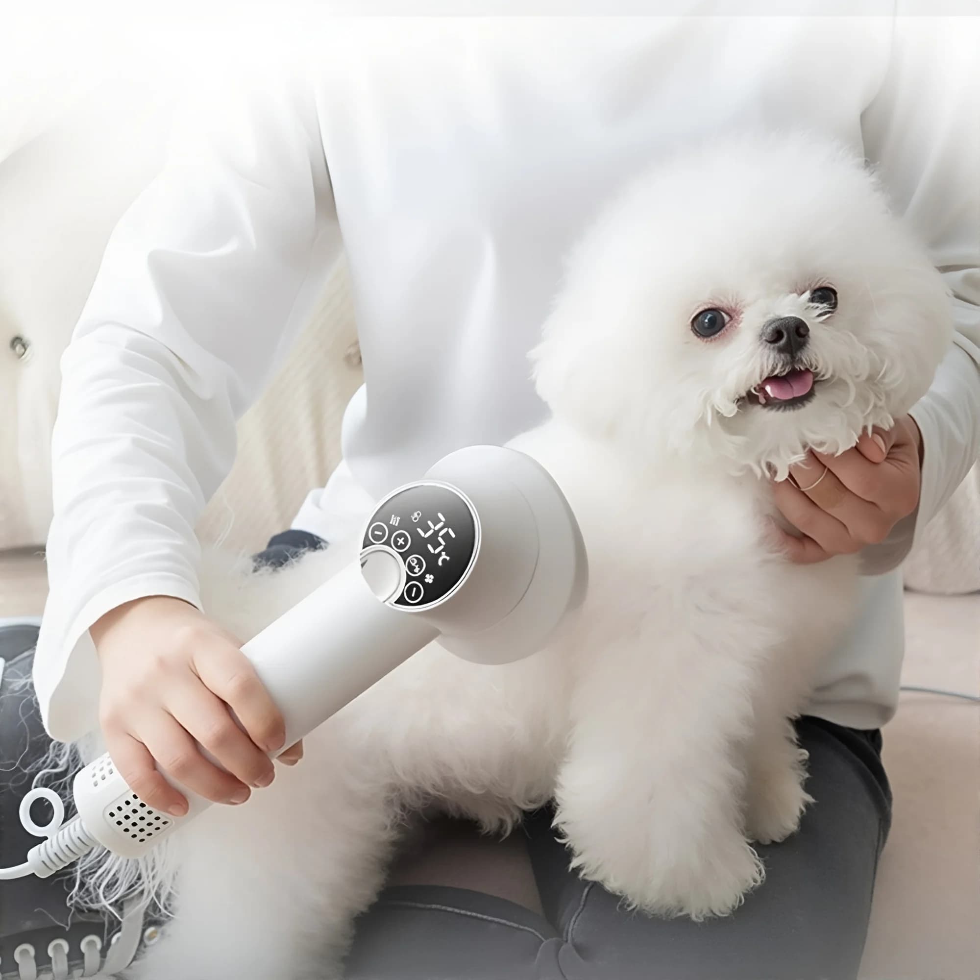 Asciugacapelli con riscaldamento intelligente per animali domestici Asciugacapelli integrato per cani Asciugacapelli per gatti e gatti Asciugacapelli per cuccioli 2in1 per cani Asciugatura rapida
