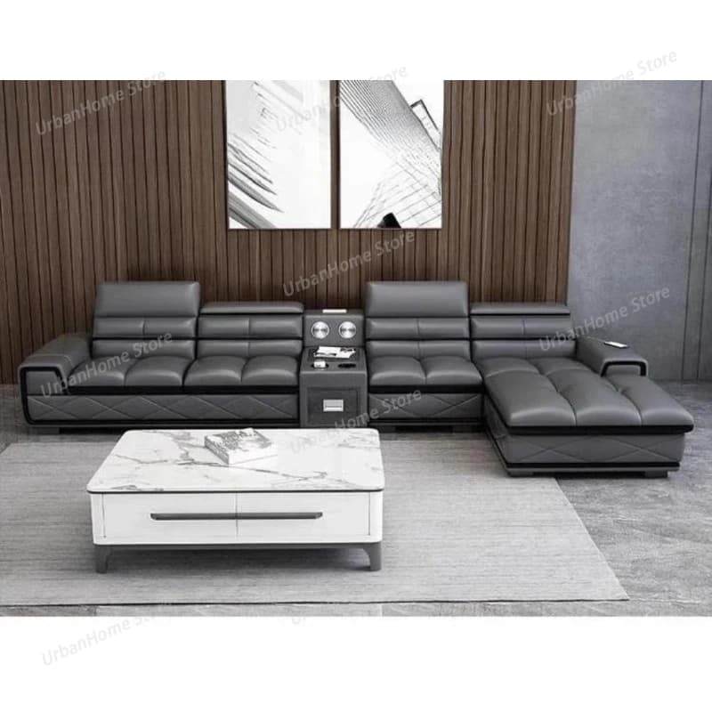 Modern Genuine Leather Sectional Sofa Sets Couch Sofas with USB Charging and Bluetooth Speaker - Living Room Furniture
