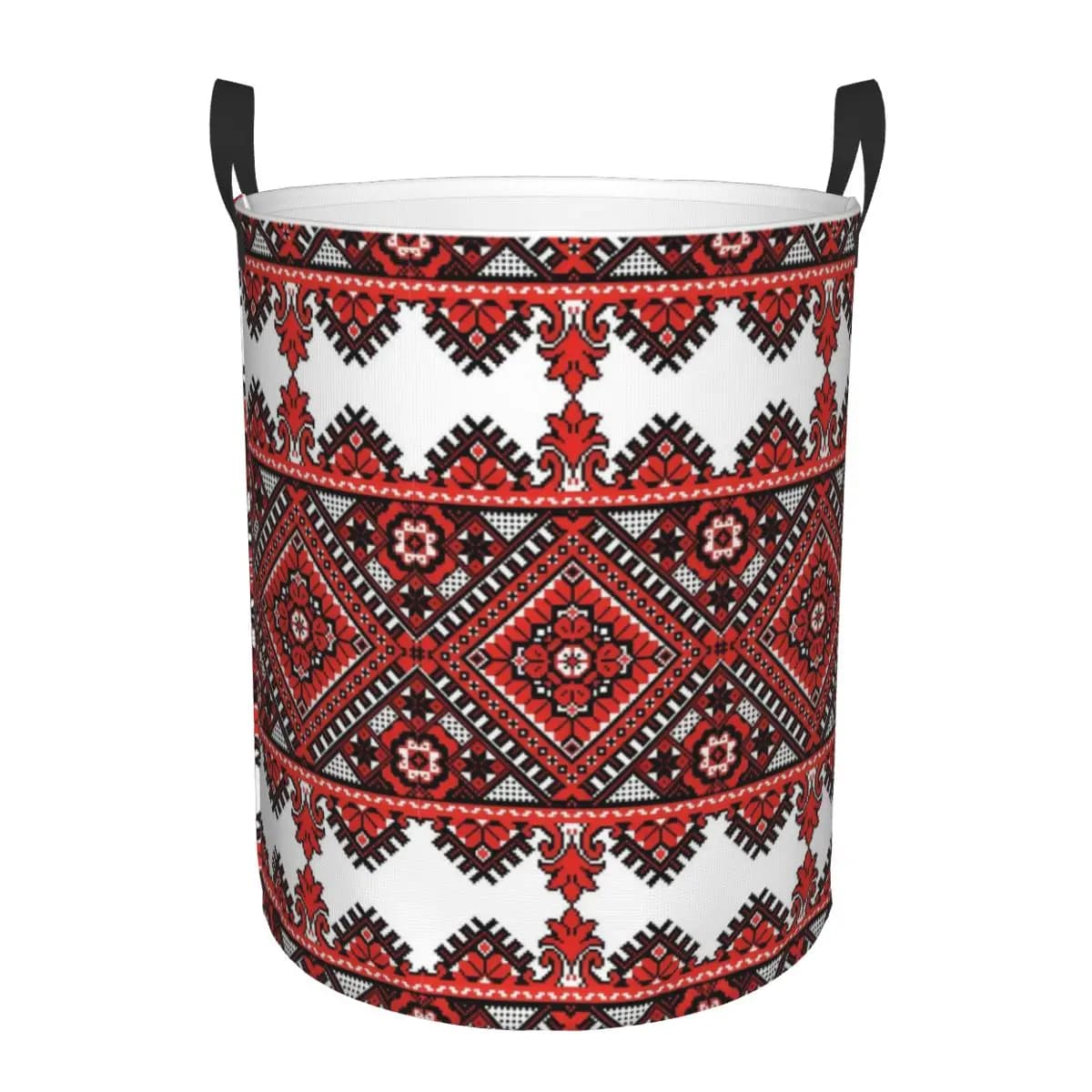 Linen basket with custom Ukrainian traditional embroidery, folding Vyshyvanka basket for storage containers for toys for kindergarten
