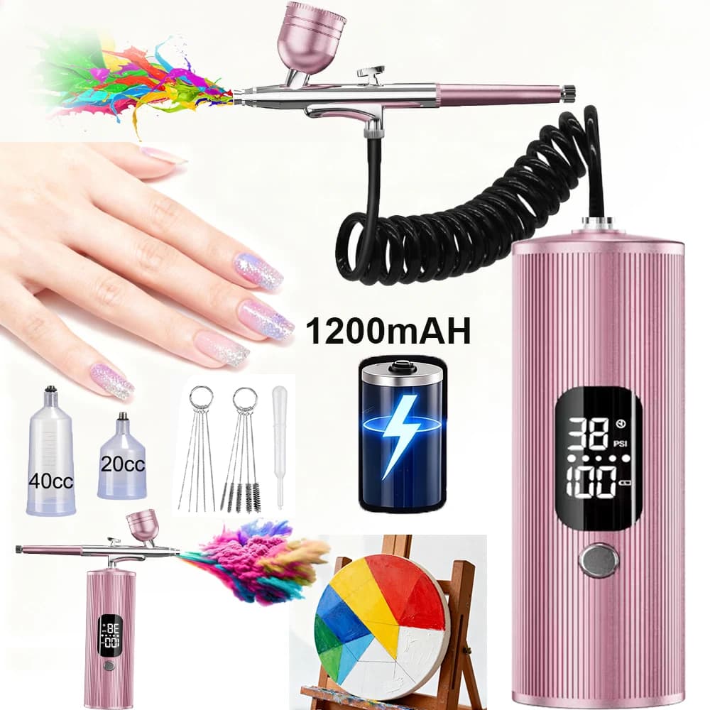 Portable aerograph kit for nails with aerograph with wrap, aerograph nail machine to paint nails, cake molds, coloring, make-up