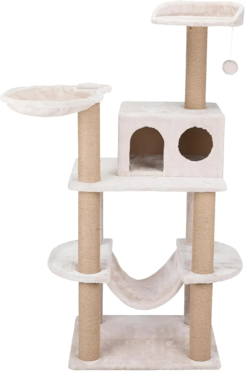 Torre per Gatti Federico da 56 Pollici - Arredamento per Gatti da Interno con Tiragraffi in Juta - Albero con Cuccia, Piattaforme, Amaca e Giocattoli Pendenti