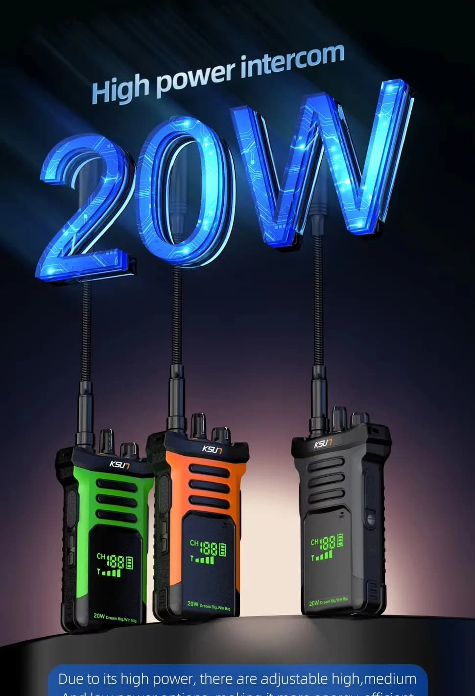 Professional Walkie Talkie Long Range Portable Two Way Radio Station UHF Transceiver For Tunnel Engineering 20 Watt Walkie Talki