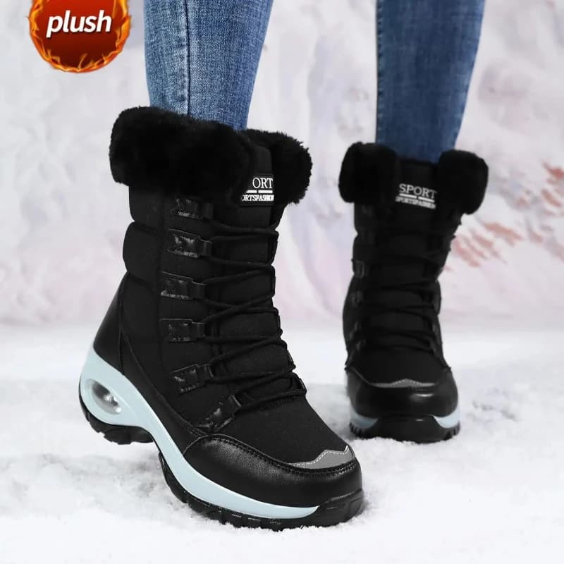 Stivali da neve invernali da donna in pelle scamosciata impermeabile calda peluche suola in gomma antiscivolo sci escursionismo scarpa nuovo elegante tinta unita taglia 36-42