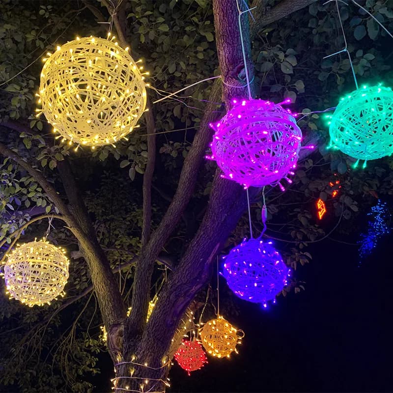 Christmas Festoon Rattan Ball LED Light Ramadan Outdoor Hanging Lamp Fairy String Light per la decorazione della festa nuziale di festa