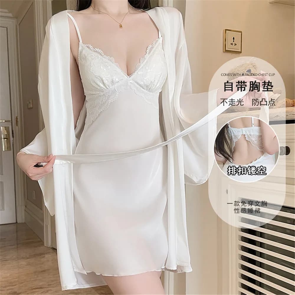 Sposa damigella d'onore abito da sposa set camicia da notte sexy camicia da notte in pizzo kimono accappatoio abito estivo donna indumenti da notte