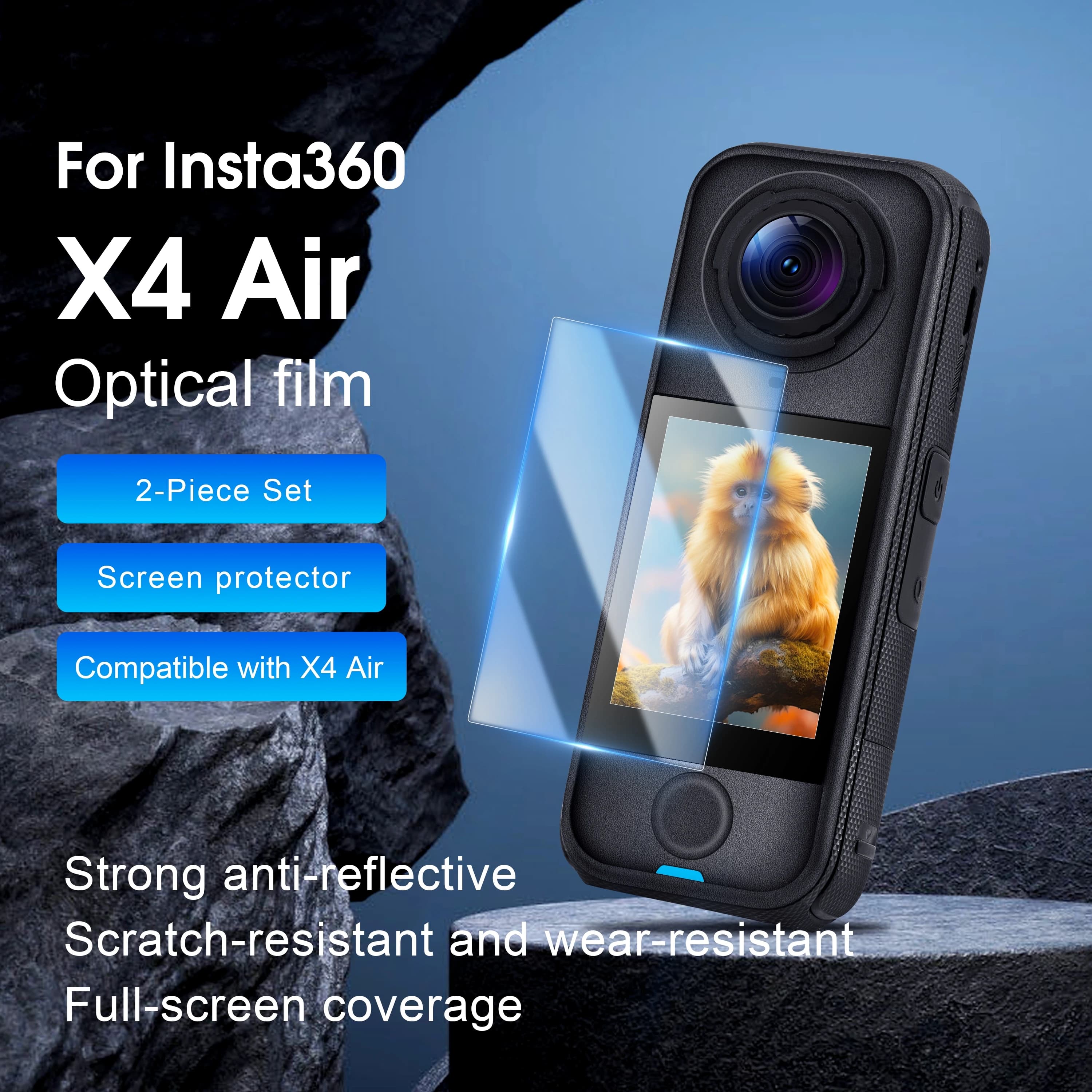 For Insta360 X4 AIR Protective Film Protective Tempered Glass Screen Accessories for action room 2 pieces