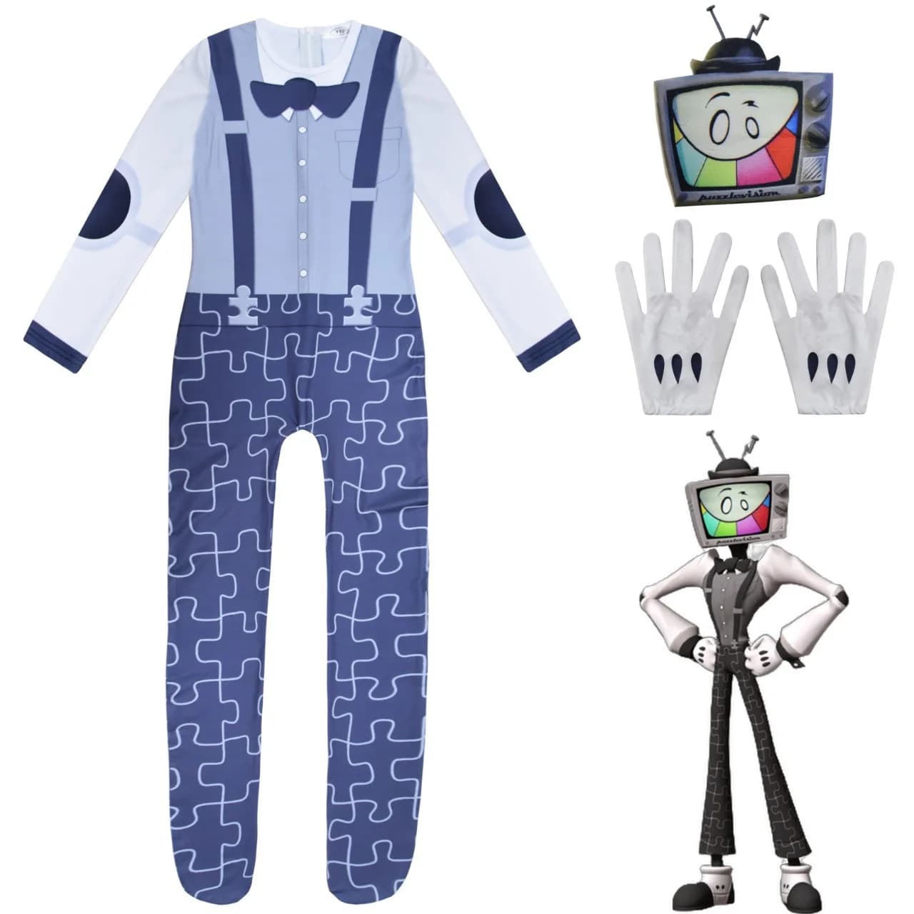 MG4 Movie Guns N' Puzzles Cosplay Costumes New Design Puzzles Jumpsuit with Headpiece and Gloves for Halloween Party Dress Up