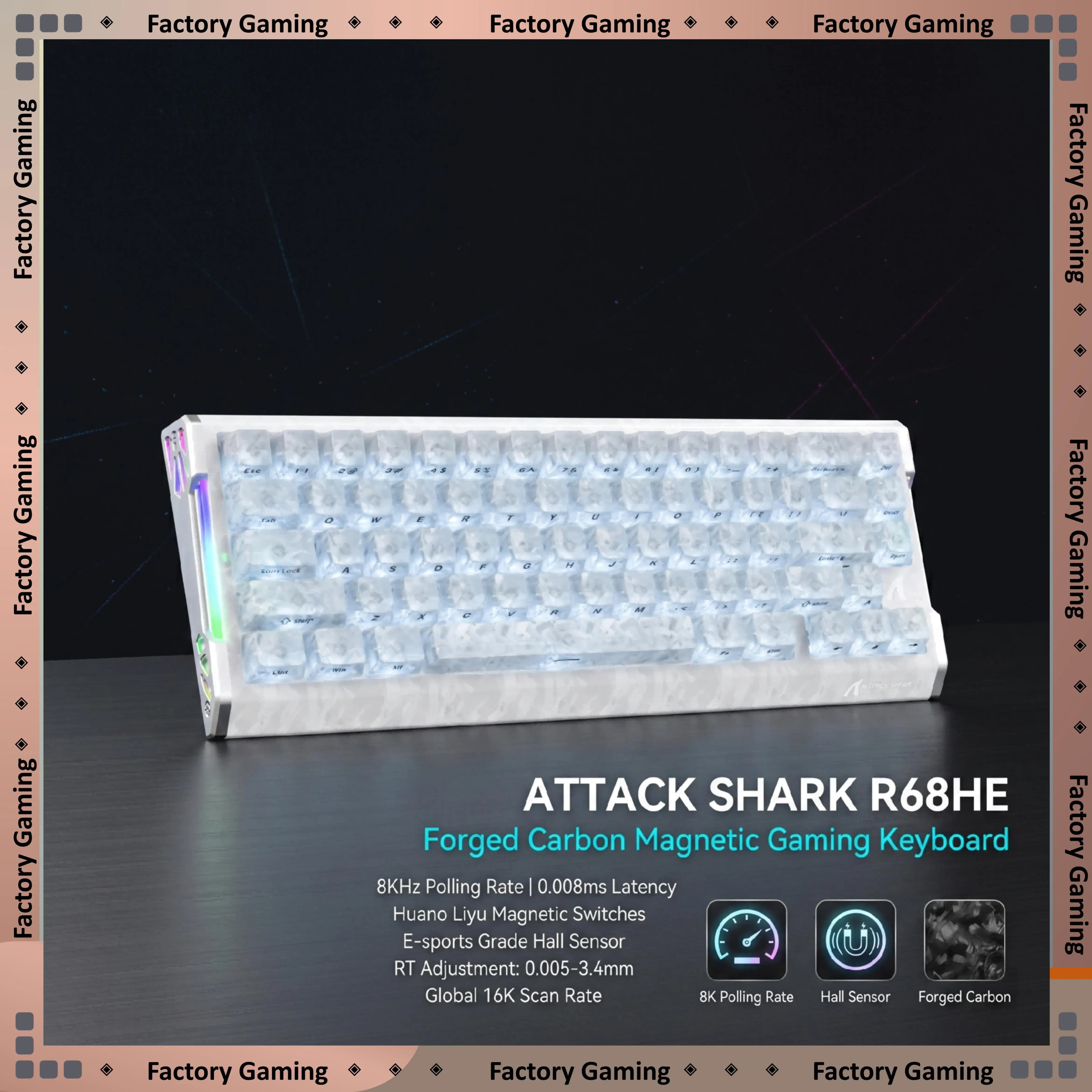 ATTACK SHARK R68HE Wired Keyboard 8KHz Polling Rate 0.005mm RT Precision Hall Sensor Magnetic Switch