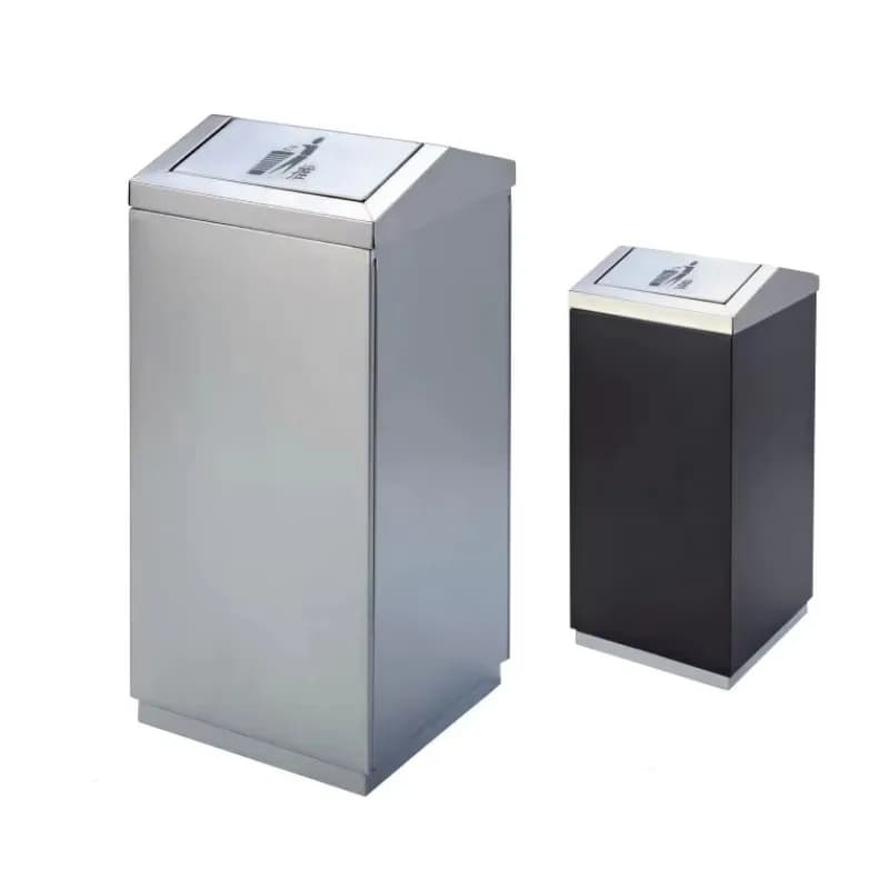 High-quality stainless steel commercial trash can, metal indoor trash can with flip cover, square trash can