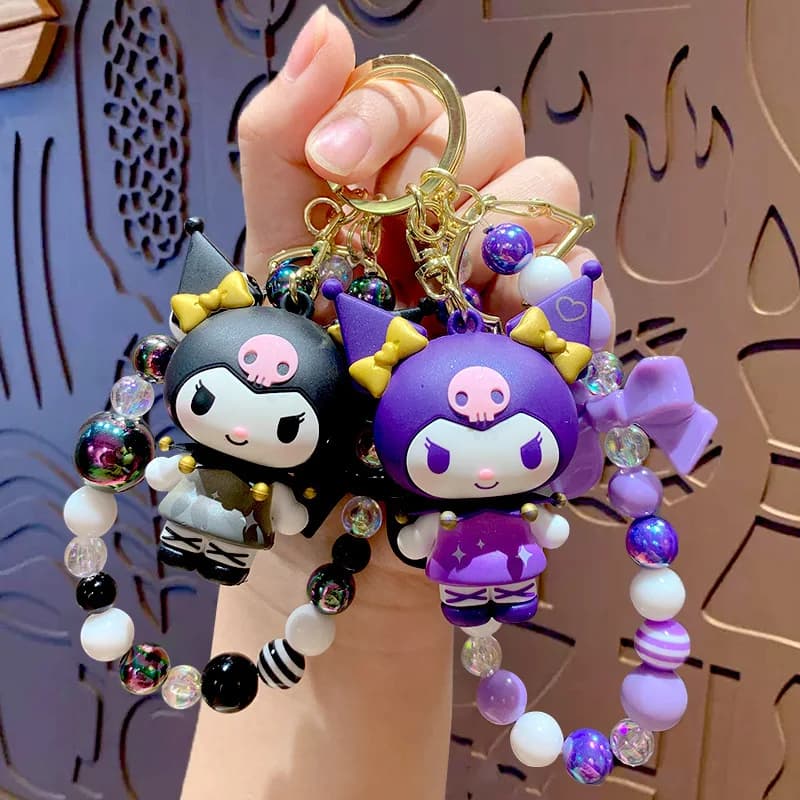 Fashion Sanrio Hello Kitty Bracelet with Beads Keychain Creative Kuromi Car bag Keychain Couple Backpack Charms Girls Party Gift