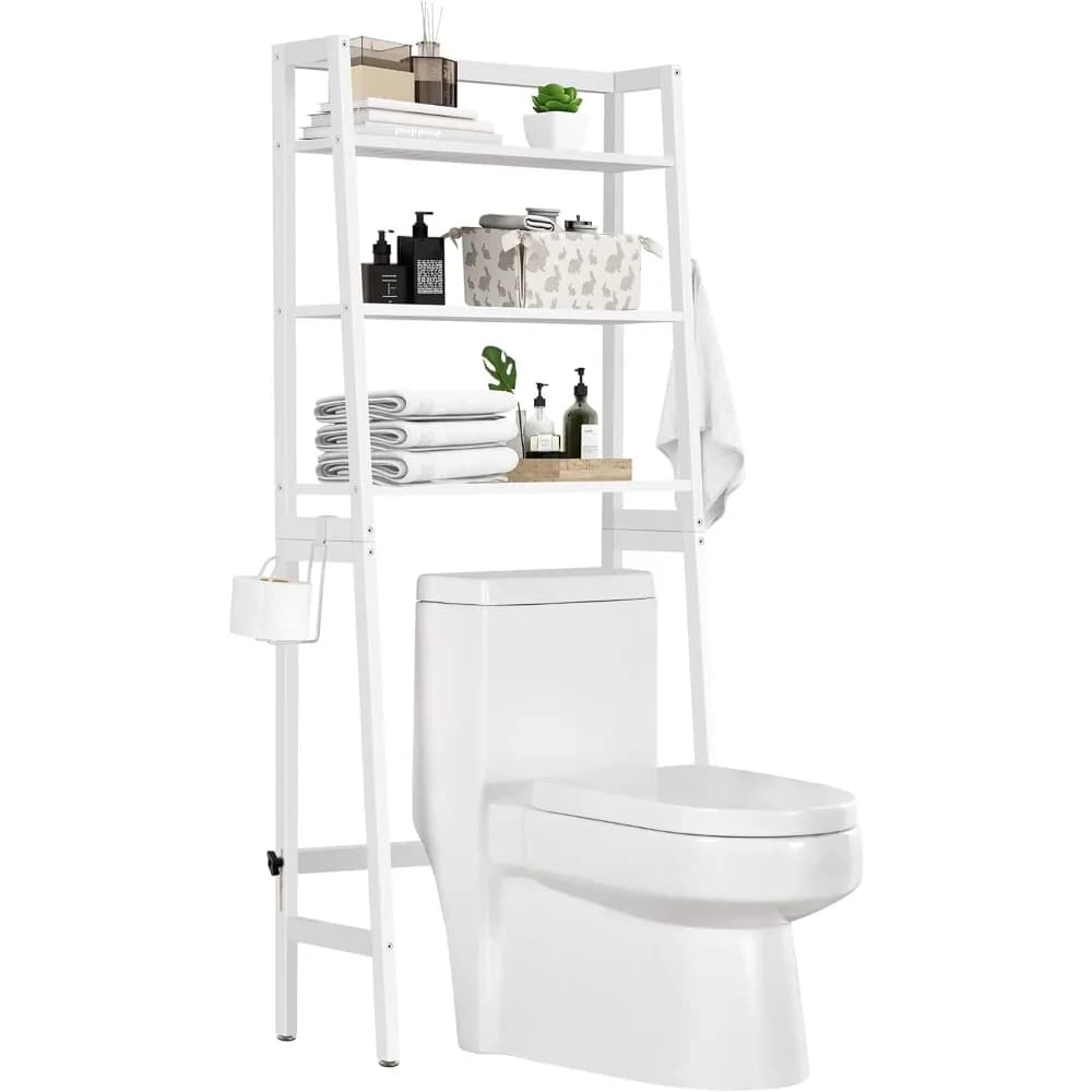 Organizzatore da Bagno Sopra il WC a 3 Ripiani in Legno, Autoportante, Salvaspazio con Portarotolo, Spedizione dagli Stati Uniti