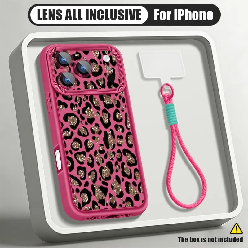 Brown Leopard Printed Lanyard Phone Case For iPhone 17e 17 Pro Max 16 15 14 13 Pro Max 16e Soft Silicone Wrist Strap Back Cover