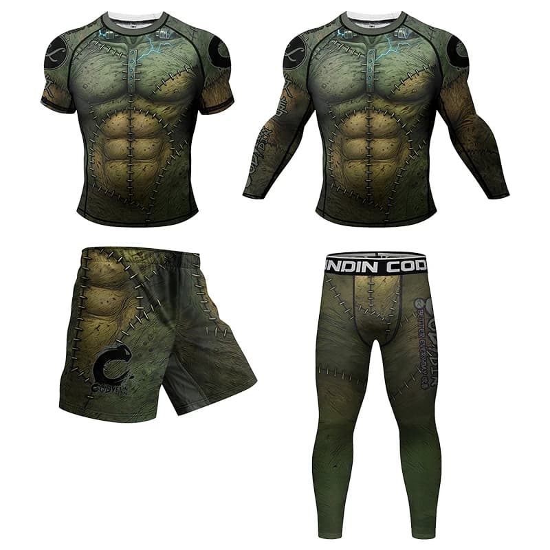 Verde Muscel Combattimento MMA Fightwear Boxing Set Compressione Uomo Sport T-shirt + Pantaloni Rashguard Jitsu Bjj Rash Guard KickBoxing Set