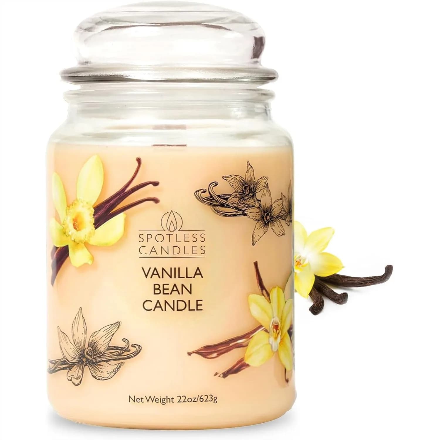 Candela Profumata alla Vaniglia 22oz con Stoppino in Legno a Effetto Crepitante per 130 Ore di Durata in Elegante Confezione Regalo