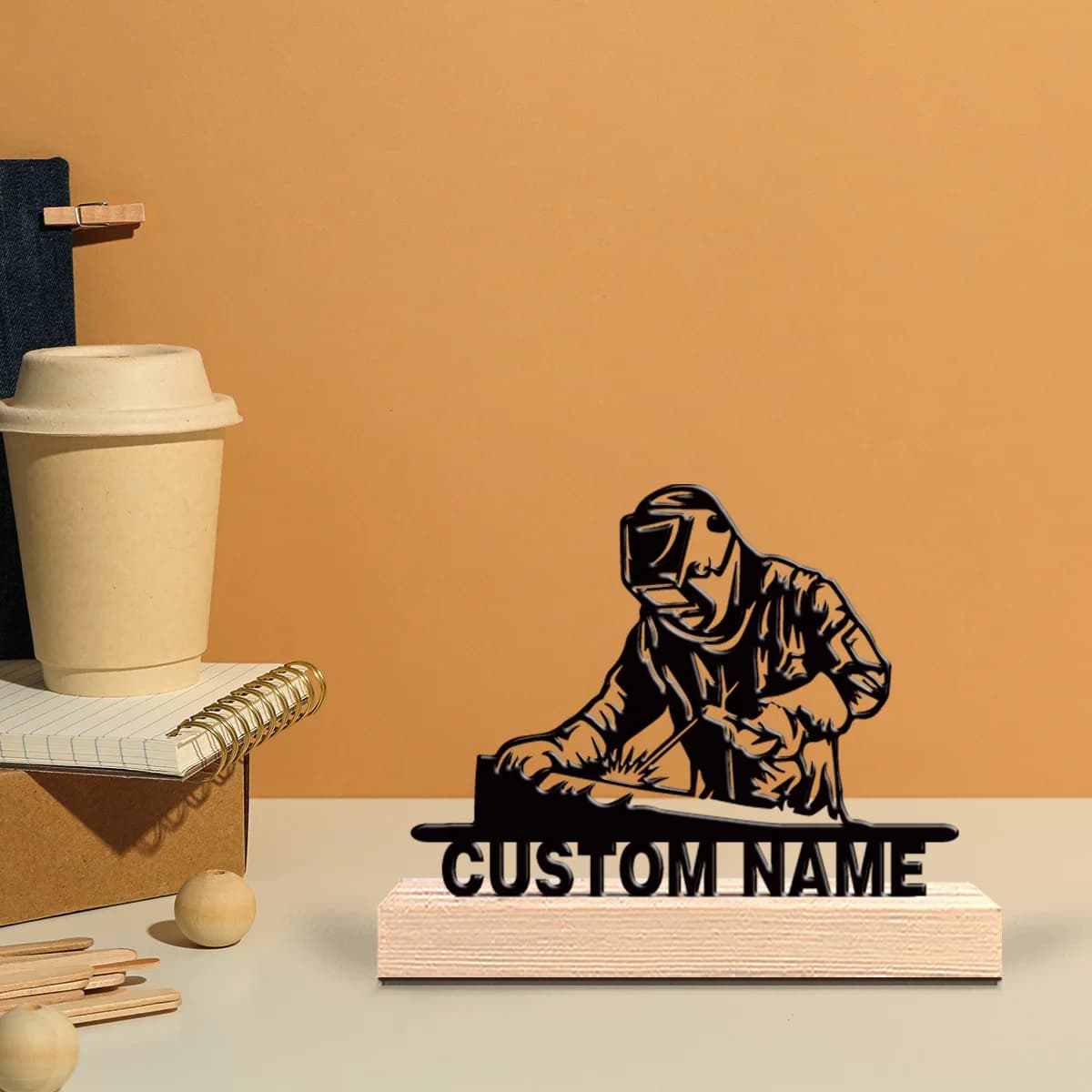 Custom Metal Salter Statue with Wood Base, Table Decoration, Nautical Wall Art for Marinai