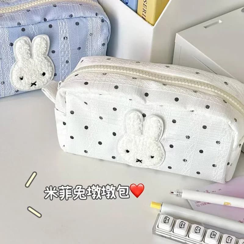 New Polka Dot Miffy Pencil Case Cartoon Rabbit Zipper Stationery Pouch Portable Large Capacity Storage Bag Student Birthday Gift