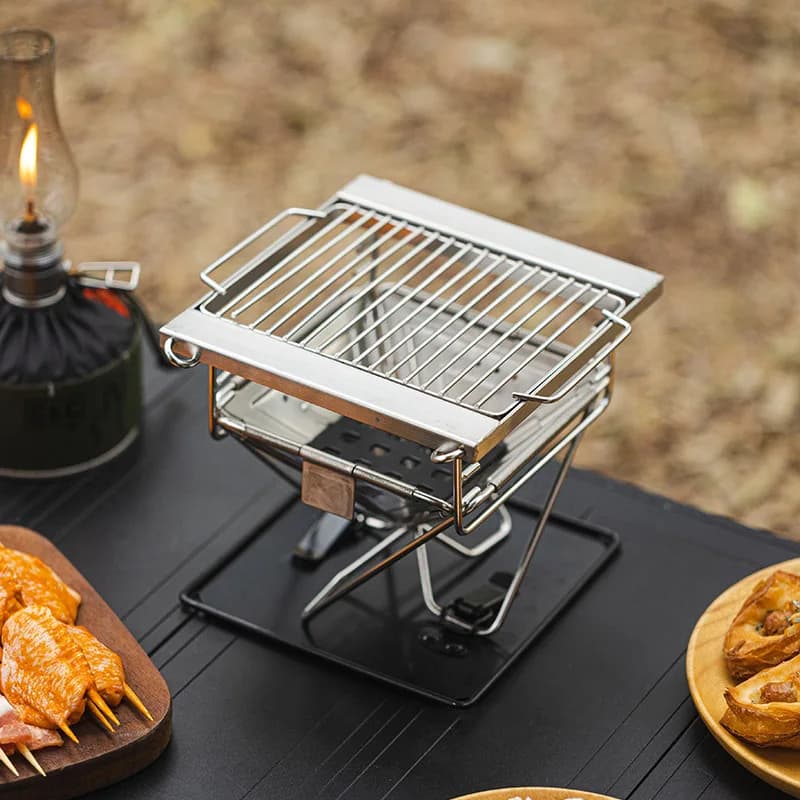 Foldable stainless steel outdoor camping grill, portable wood stove, multifunctional barbecue incinerator and camping heating