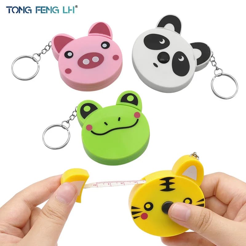 Metro a Nastro Cartoon 0-150cm 0-60 Pollici, Mini Portatile a Forma di Animale Carino con Portachiavi, Metro a Nastro Automatico Panda Rana Maialino Tigre