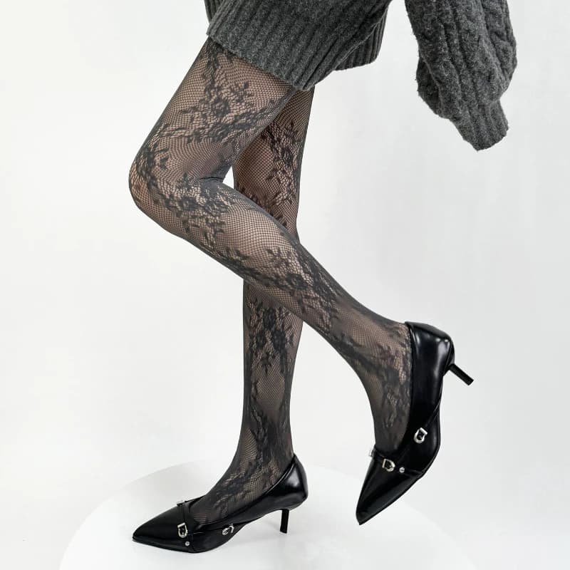 Nuove donne collant sexy pizzo floreale coscia alta calze collant lingerie calze a rete calze da donna collant collant