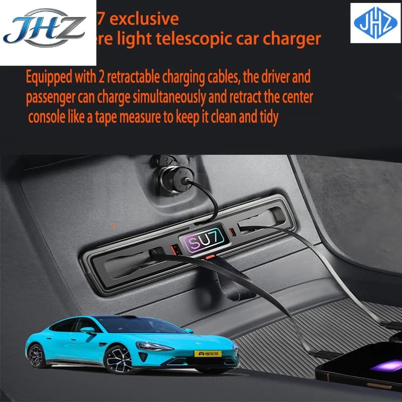 JHZ for Suitable For SU7 Central Control Docking Station Telescopic Cable Car Charger Super Fast Charging Hidden Ambient Light