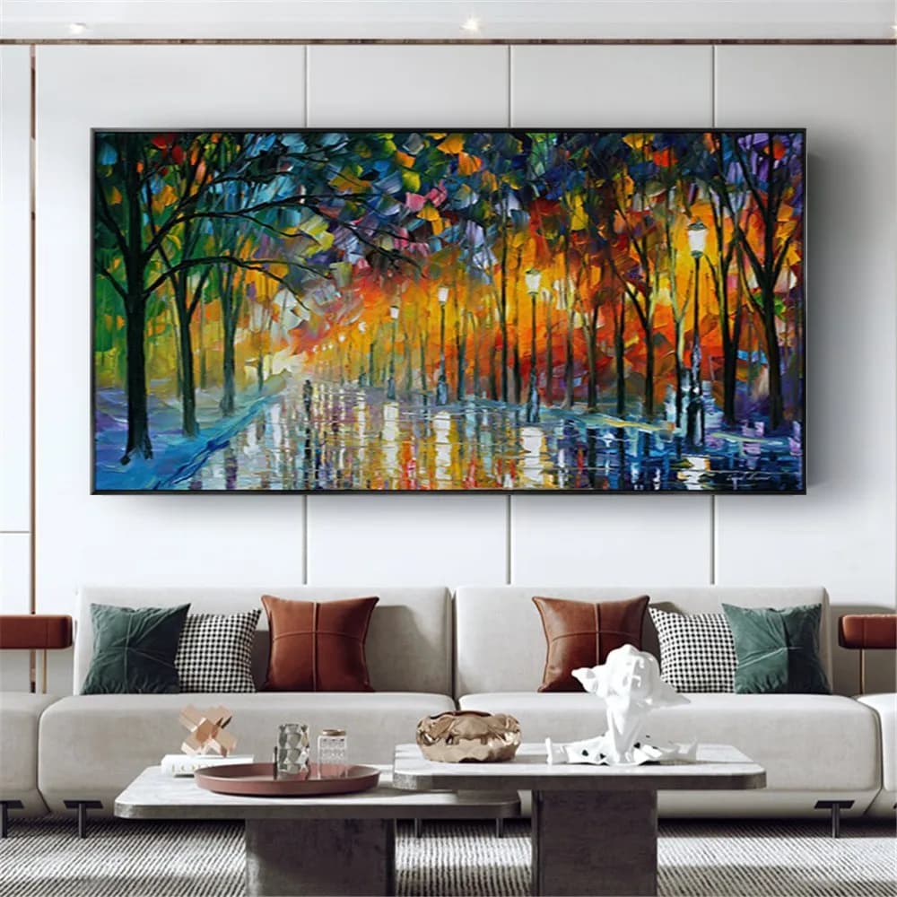 100% Hand-Painted On Canvas Knife Thick Street View Modern Wall Art Picture For Live Room Home Decor Gift No Framed