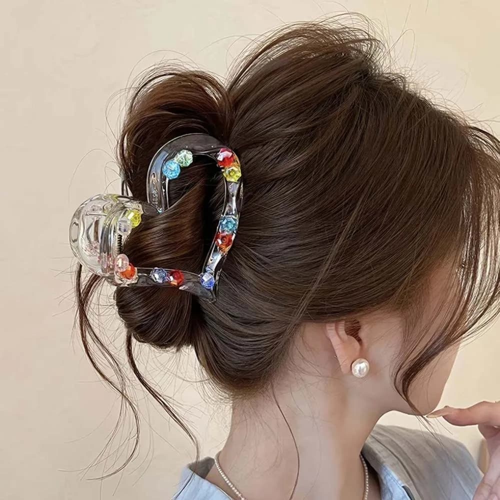 Clear Acrylic Star Hair Claw Bright Rhinestone Hollow Design Y2K Shark Clip Lightweight Sweet Pastel Shark Hair Clip