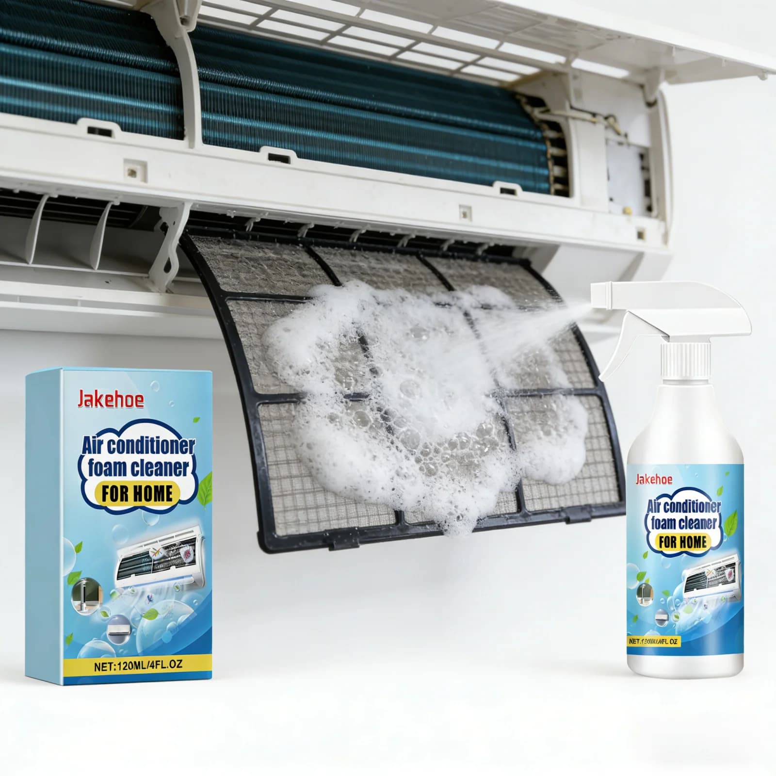 Jakehoe Air Conditioner Foam Cleaner for Exhaust Fan Floor Stand Wall Mounte Air Conditioner Household Coil Cleaner Spray 120ml
