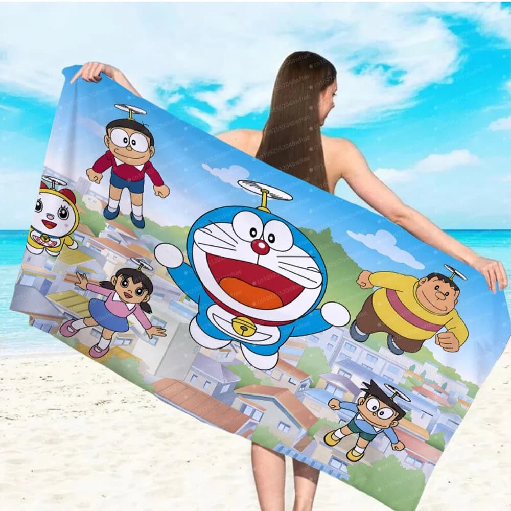 Asciugamano da spiaggia stampato Doraemon Machine Cat, asciugamano in microfibra per bambini/adulti, asciugamano da piscina ad asciugatura rapida e assorbente