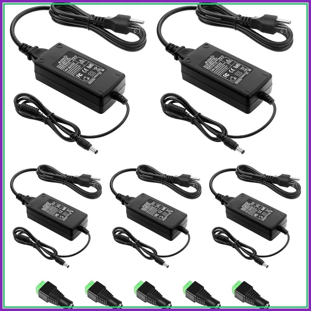 Alimentatore 12V 5A 60W da AC a DC per Strisce LED, Telecamere di Sicurezza, Webcam, Radio, Confezione da 5