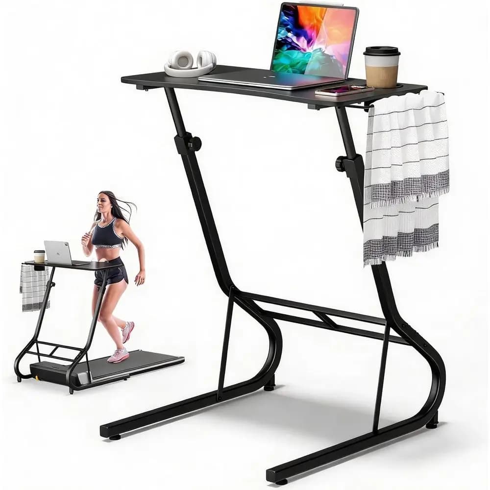 Scrivania Regolabile in Altezza, Tapis Roulant, Scrivania per Laptop con Portabicchieri, Scrivania per Bicicletta, Nera per Casa e Ufficio