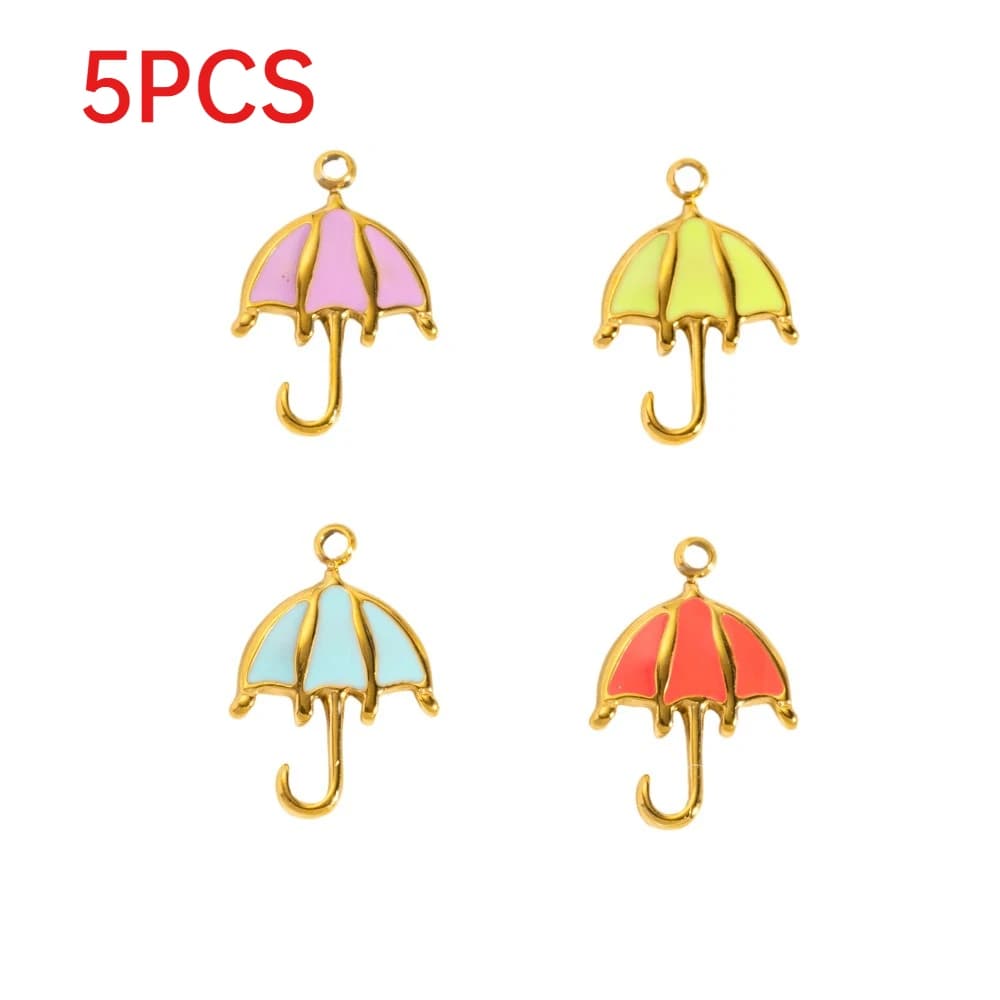 5Pcs Cute Umbrella Enamel Charms Stainless Steel DIY Colorful Necklace Earrings Jewelry Accessories