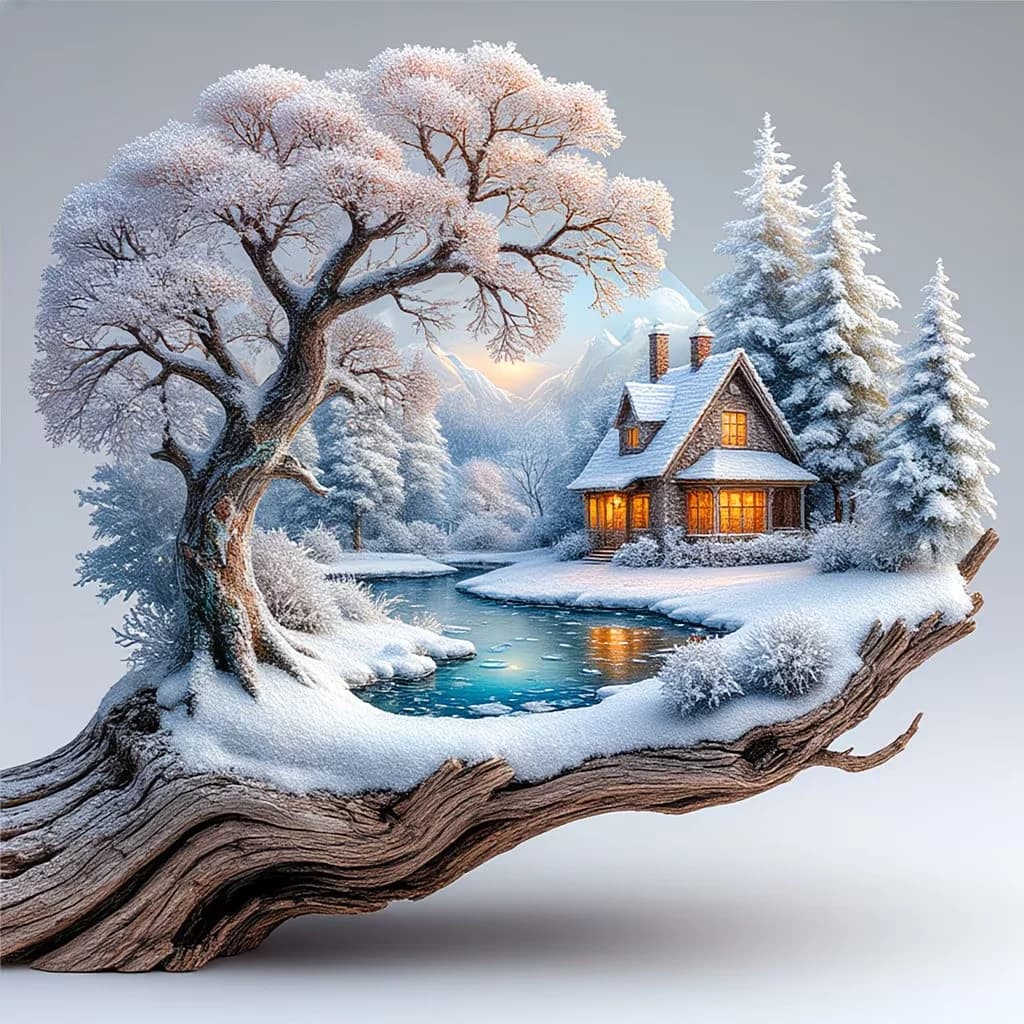 Adult Beginner 5D Diamond Painting Set - Winter Snow Village Scenery and Warm Cabin