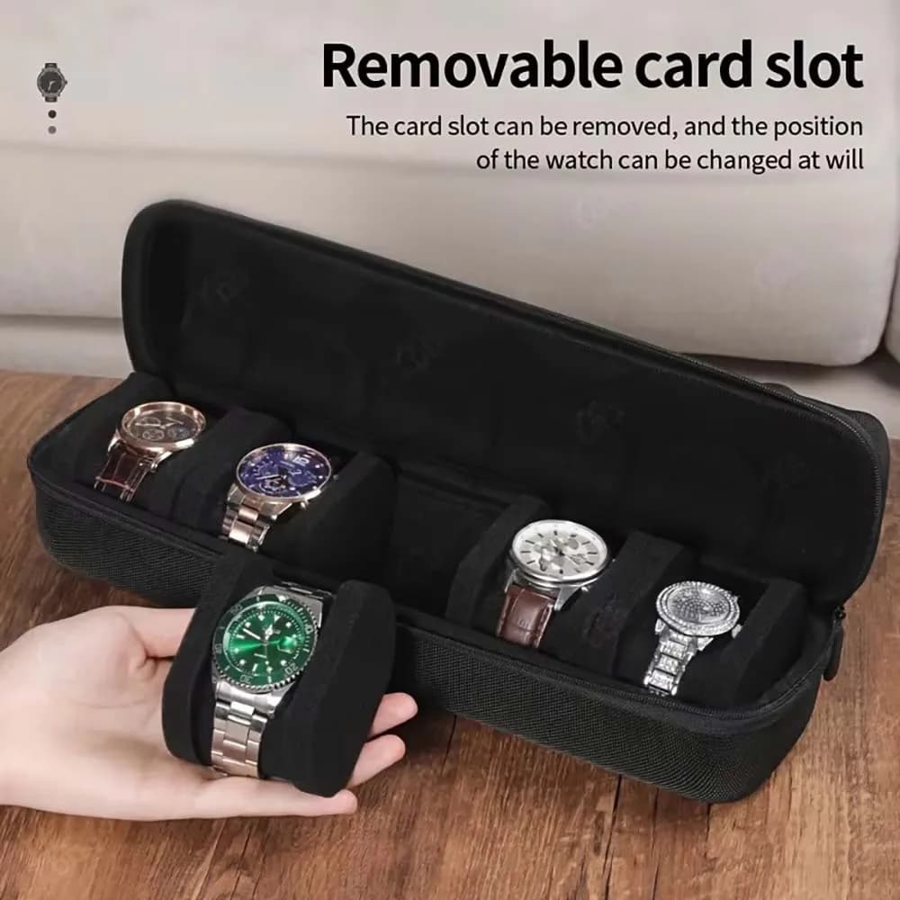 5-Slot Watch Travel Case - Durable Hard Shell Protective Storage Organizer with Soft Foam Pillow & Ergonomic Handle