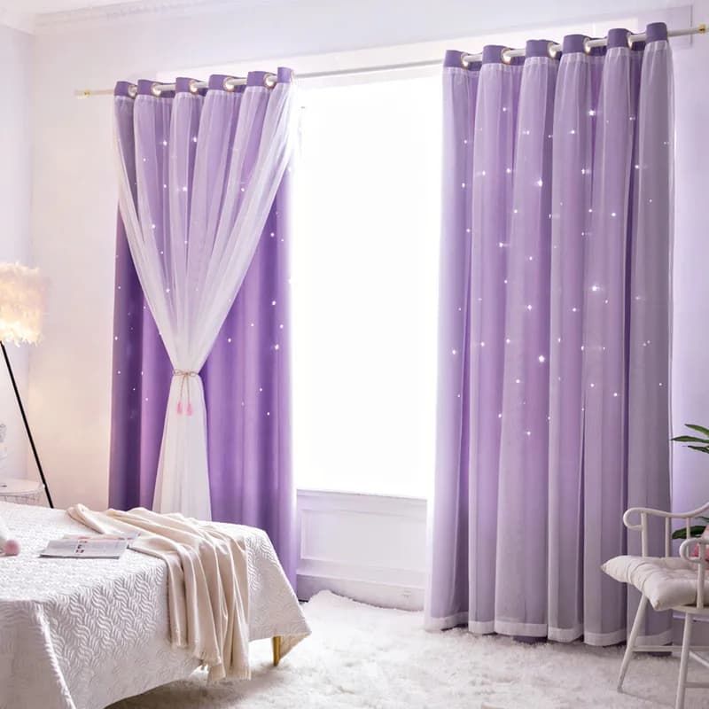 Personalizzazione gratuita Tenda per bambini Tenda per finestra con stelle scavate Tende oscuranti trasparenti a doppio strato per camera da letto per ragazze Camera dei bambini